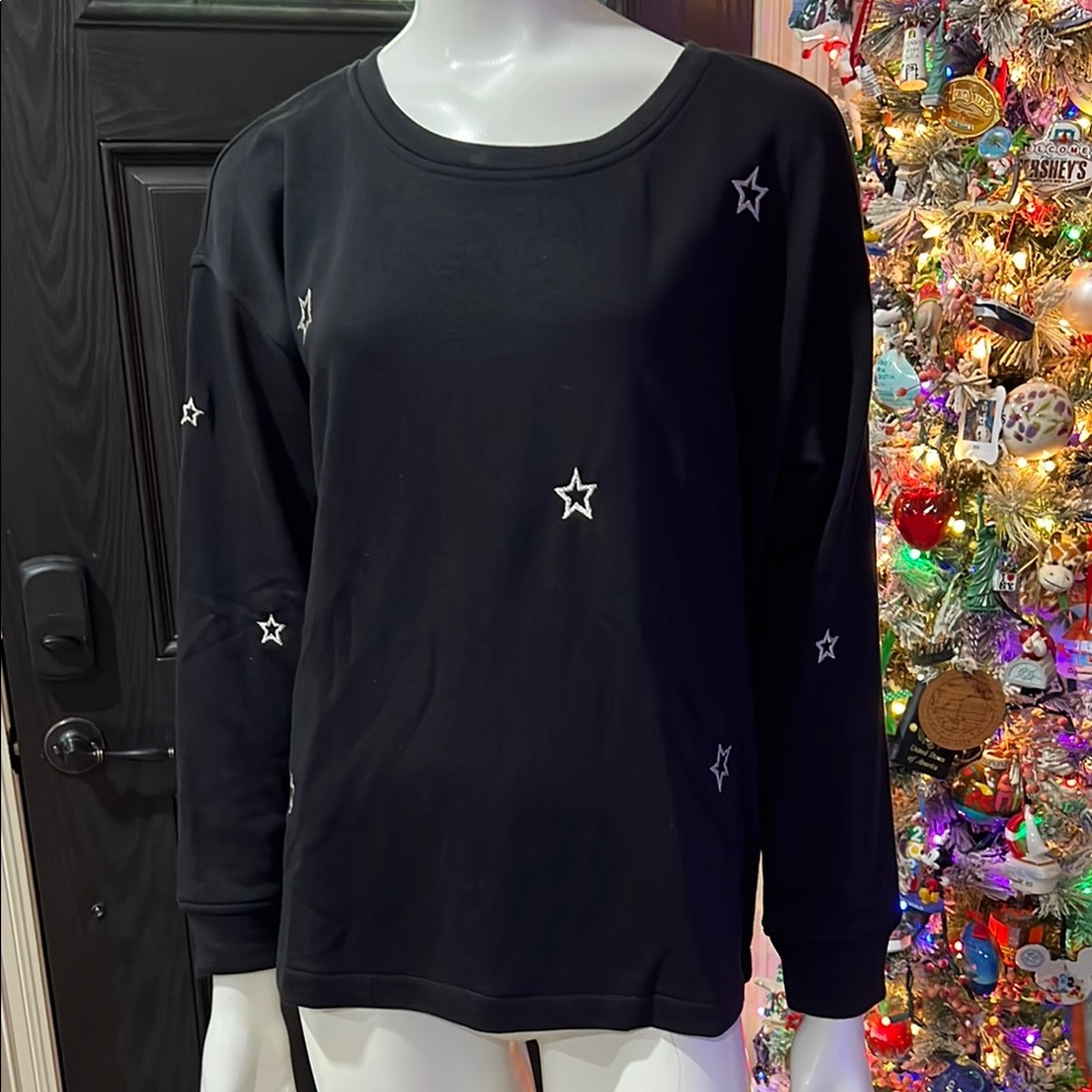 Black Star-Patterned Women's Top LOFT XS #EE